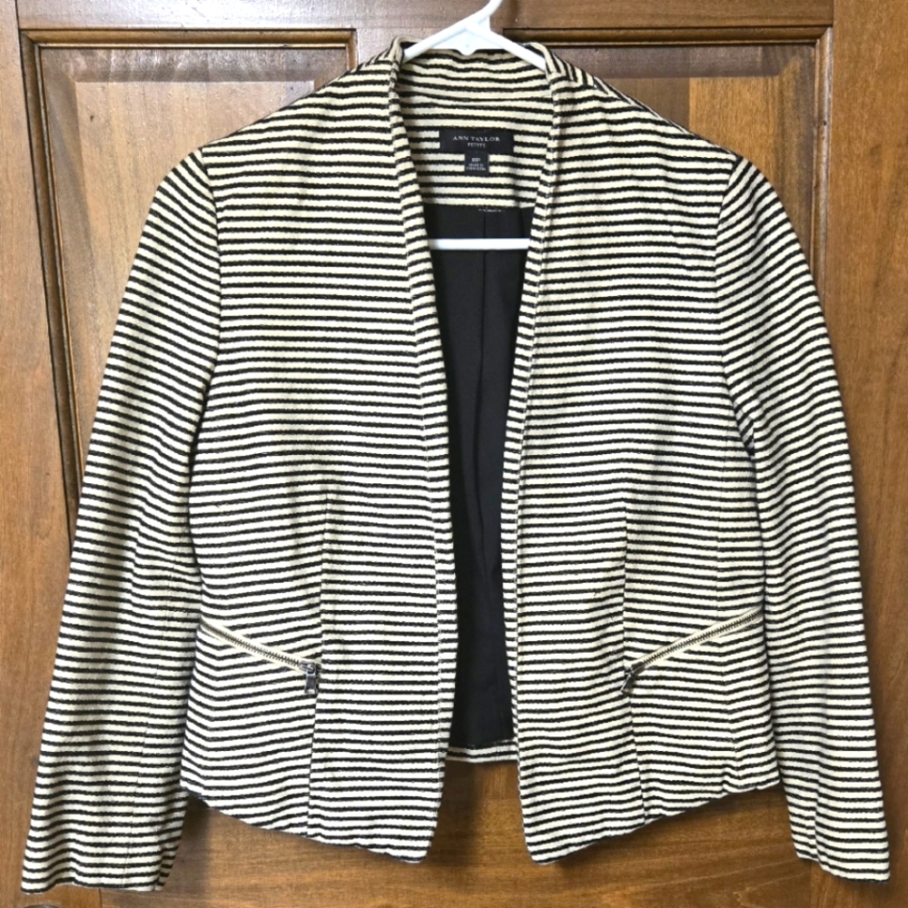 Ann Taylor Striped Blazer With Zipper Pockets PTP=17"